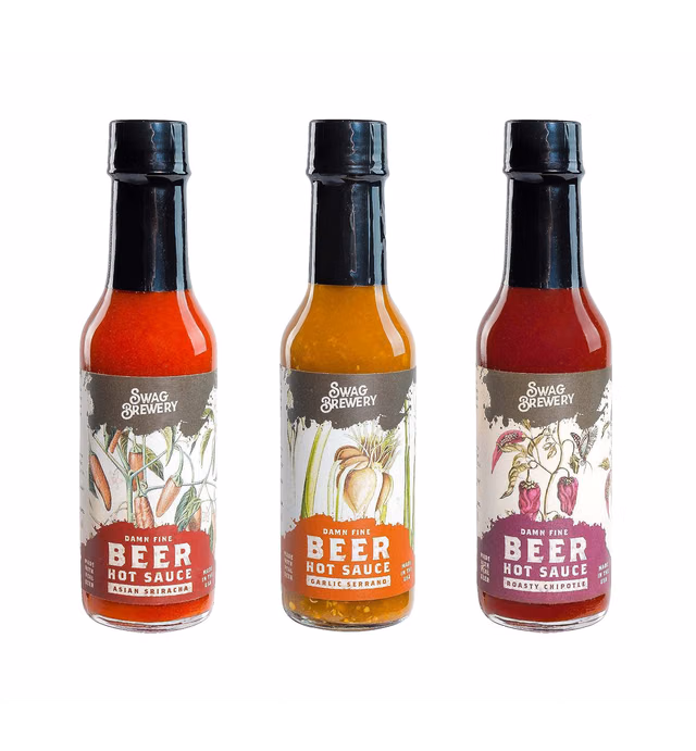 Beer-infused Hot Sauce Variety 3-pack (Includes Asian Sriracha, Garlic Serrano, & Roasty Chipotle) - Craft Beer Gift, Hot Sauce Gift Set, Beer Sauce, BBQ Sauce, Beer Lover, Grill + Man Cave