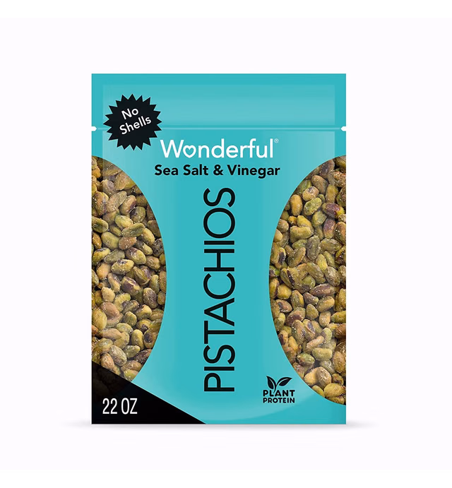 Wonderful Pistachios, No Shells, Sea Salt & Vinegar Nuts, 22oz Resealable Bag
