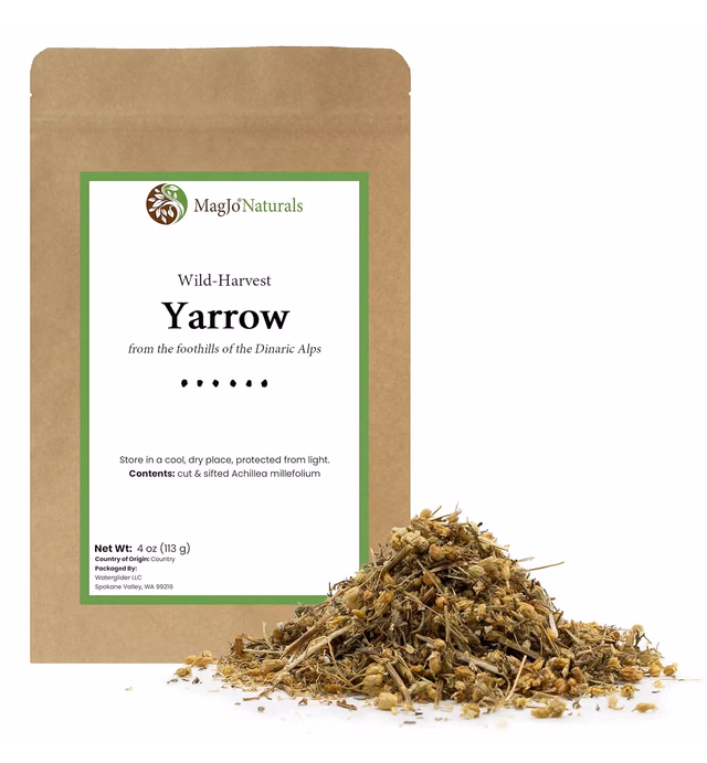 MagJo Naturals Yarrow Leaf & Flower, Dried, Cut and Sifted Achillea millefolium (4 oz)