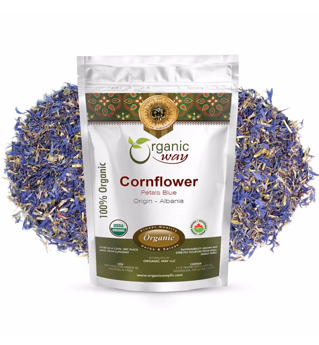 Organic Way Premium Cornflower Petals Blue | Herbal Tea (Centaurea cyanus) - European Wild-Harvest | Organic & Kosher Certified | Vegan, Non GMO & Gluten Free | USDA Certified | Origin - Albania (2Oz)