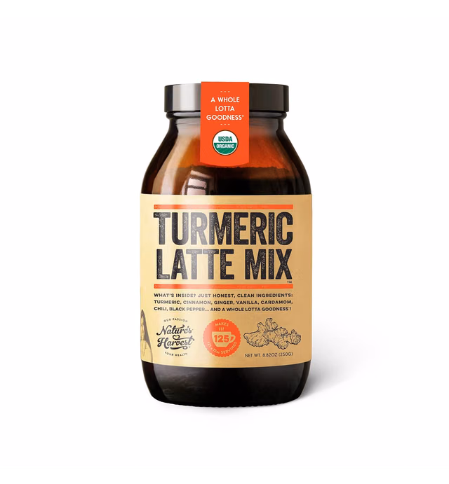Nature’s Harvest Turmeric Latte Mix - Enjoy Your Golden Milk Tea and Spiced Coffee Hot or Iced with Premium Organic Golden Milk Powder Infused with Healthy Curcumin 125 Servings