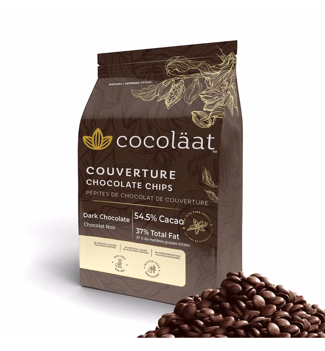 Cocoläat Dark Couverture Chocolate Chips | 54.5% Cocoa | Resealable Stand Up Pouch | 12 oz