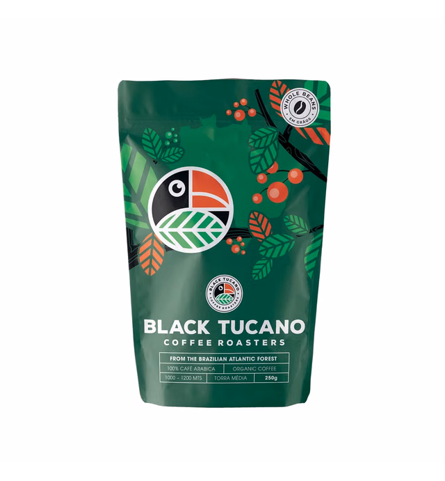 Black Tucano Coffee - Brazilian Whole Beans Medium Roast Coffee - Organic Coffee Whole Beans Coffee - 8.8 Ounces 250 Gr