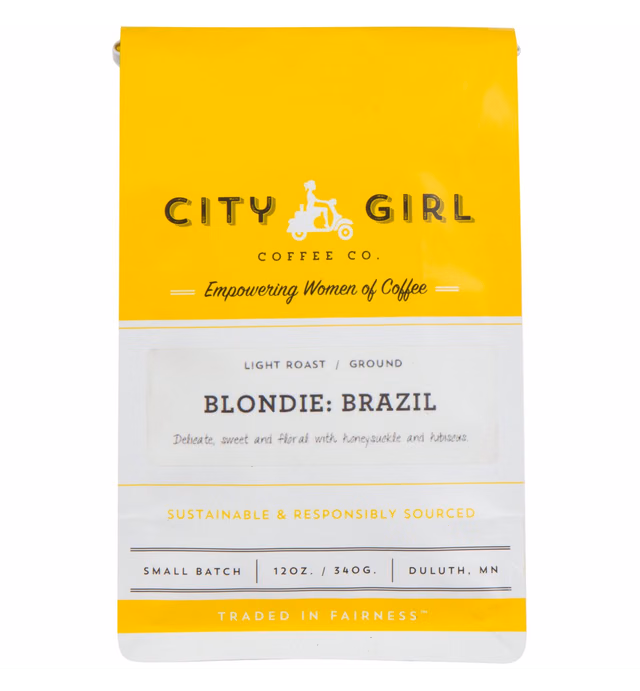 City Girl Coffee 'Blondie Brazil' Light Roast, Ground, Brazilian Single Origin, 12 oz Resealable Bag