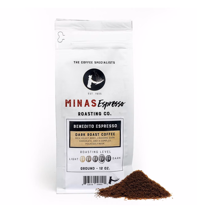 Minas Espresso – Benedito Espresso – Dark Roast Ground Coffee Single Origin Imported Brazilian Coffee – Direct Trade – 12oz Bag