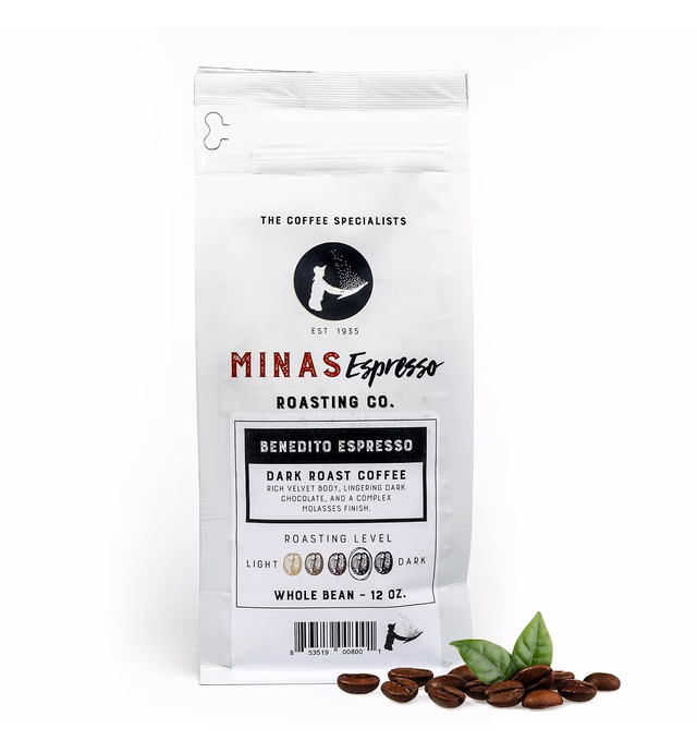 Minas Espresso – Benedito Espresso – Dark Roast Whole Bean Coffee Single Origin Imported Brazilian Coffee – Direct Trade – 12oz Bag