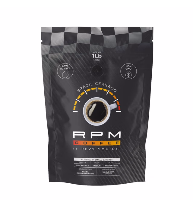 1LB RPM Brazil Cerrado Premium Gourmet Medium Dark Roast Coffee, Whole Arabica Beans, Low Acidity, Robust Flavor, Ethically Sourced, Non-GMO
