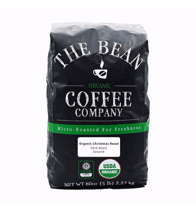 The Bean Coffee Company Organic Christmas Roast, Dark Roast, Ground, 5-Pound Bag