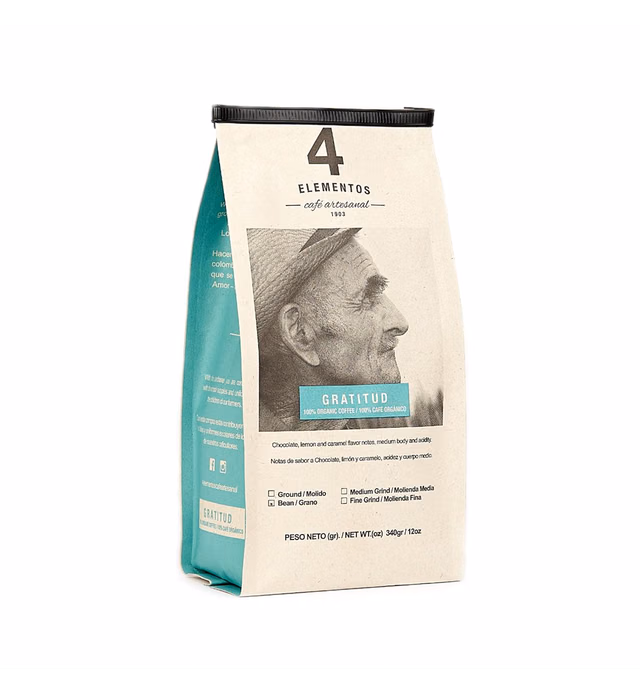 Café 4 Elementos - Premium Colombian Coffee - Medium Roast - (Whole Bean) (12 oz)