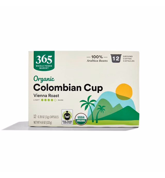 365 by Whole Foods Market, Coffee Colombian Cup Vienna Roast Pods Organic 12 Count, 4.6 Ounce