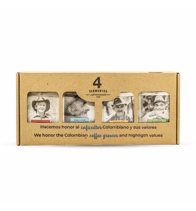 4 Elementos Gift box - 4 varieties of our colombian Artisan coffee - whole bean - medium roast - 4.4 oz each pack -
