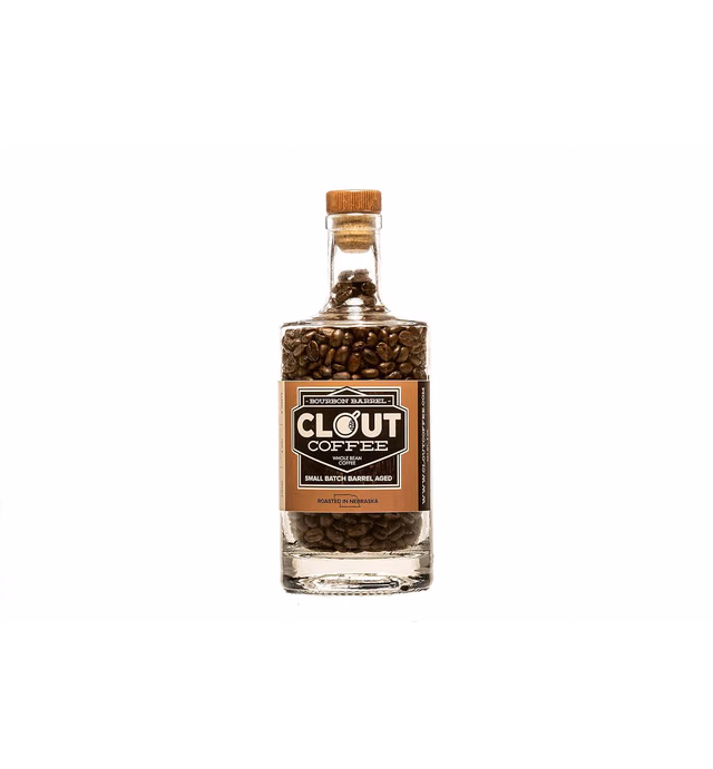 Clout Coffee Bourbon Barrel Aged Coffee, Dark Roast, Whole Bean, Gift Bottle - Single Origin Colombian Beans, Aged In Fresh Dumped Barrels, Small Unique Batches, Roasted in NE, USA