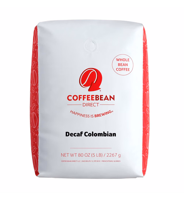 Coffee Bean Direct Decaf Colombian, Whole Bean Coffee, 5-Pound Bag