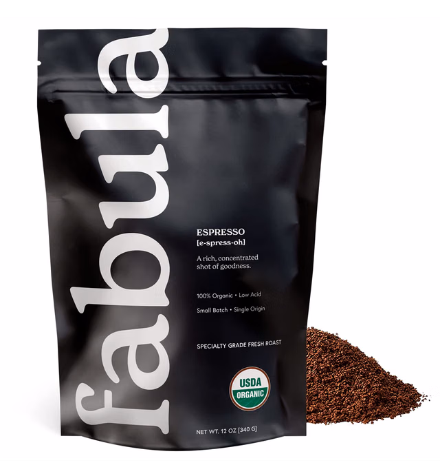 Fabula Coffee Espresso Freshly Grounded - Organic - Low Acid - Single Origin - Non-GMO - Mold Free - 12 Ounces