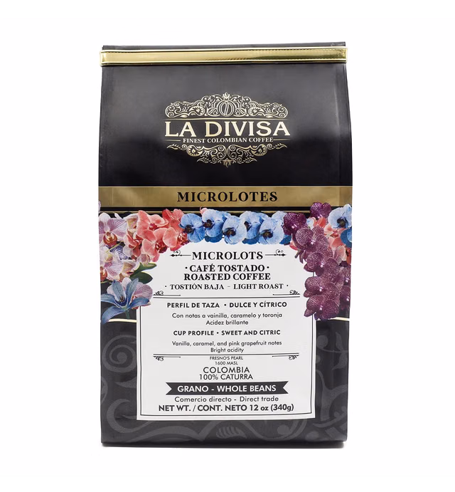 La Divisa Finest Colombian Coffee - Whole Bean Coffee, Light Roast Coffee (Microlots), 12 Ounces Bag. Always Fresh, Specialty, Single Origin, Arabic Coffee Beans