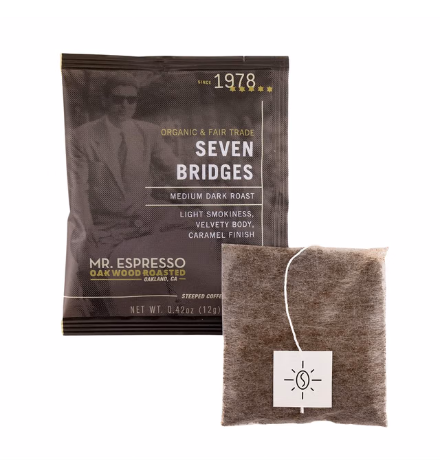 Mr. Espresso Organic Coffee, Medium Roast, No Machine Needed, Individual Coffee Packs, Freshly Ground in Small Batches, Ethically Sourced, Fair Trade, Seven Bridges Blend, Medium Dark Roast, 8 Servings