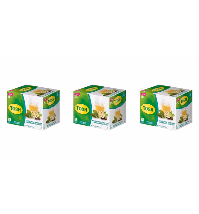 Tosh Chamomile, Anise and Peppermint Herbal 0.7 OZ | Box of 20 tea bags | 100% Natural ingredients and SUGAR FREE ( Pack of 3)