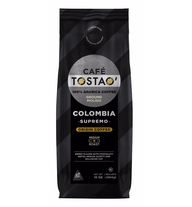 TOSTAO' - 100% Pure Colombian Arabica Coffee - Supremo - Ground - Medium Roast