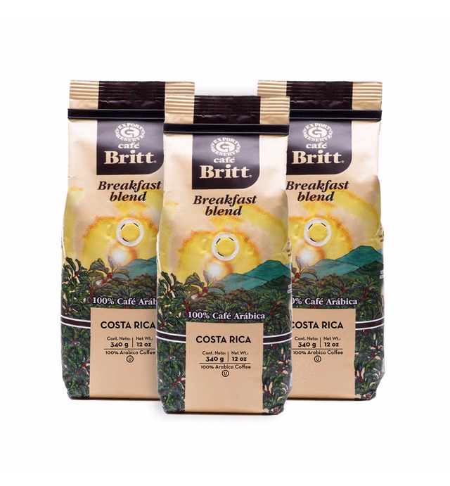 Café Britt® - Costa Rican Breakfast Blend Coffee (12 oz.) (3-Pack) - Ground, Arabica Coffee, Kosher, Gluten Free, 100% Gourmet & Medium Dark Roast