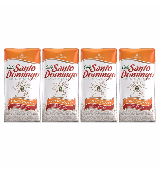 Café Santo Domingo Caracolillo, 16 oz Bag, Ground Peaberry Coffee, Medium Roast - Product from the Dominican Republic (Pack of 4)