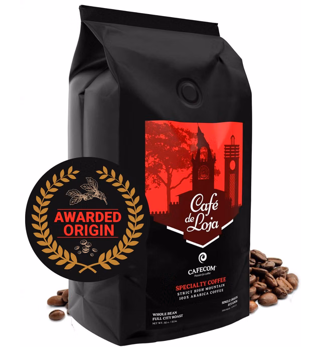 Café de Loja Gourmet Coffee Beans - High Altitude Specialty Whole Bean Coffee Medium to Dark Roast - Low Acid Single Origin - Best Arabica Coffee Beans For Espresso, Cold Brew and more - 32 OZ