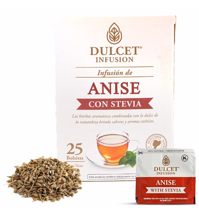 Anise Herbal Tea Bags - 25 Caffeine Free Tea Bags - Fruit Tea with Stevia Natural Leaves - Sweet Tea Bags No Calories & Healthy Tea Bags - From Ecuador by DULCET INFUSION (1 Pack, 25 Count)
