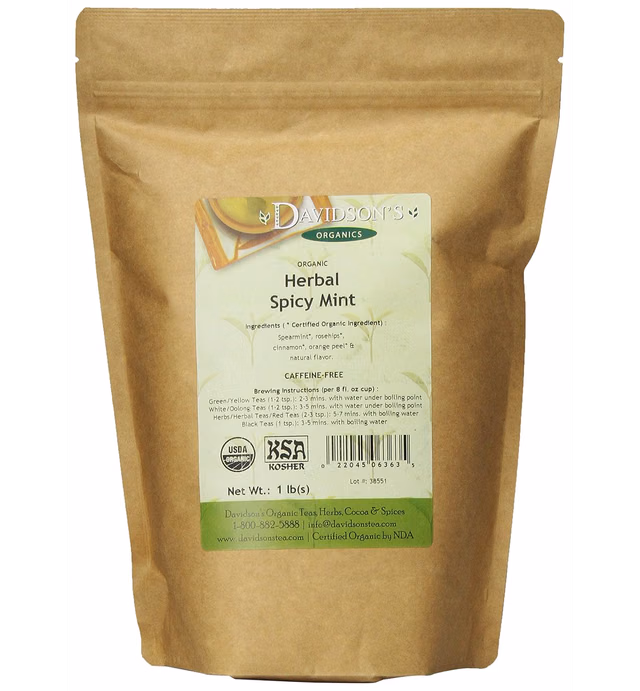 Davidson's Organics, Herbal Spicy Mint, Loose Leaf Tea, 16-Ounce Bag