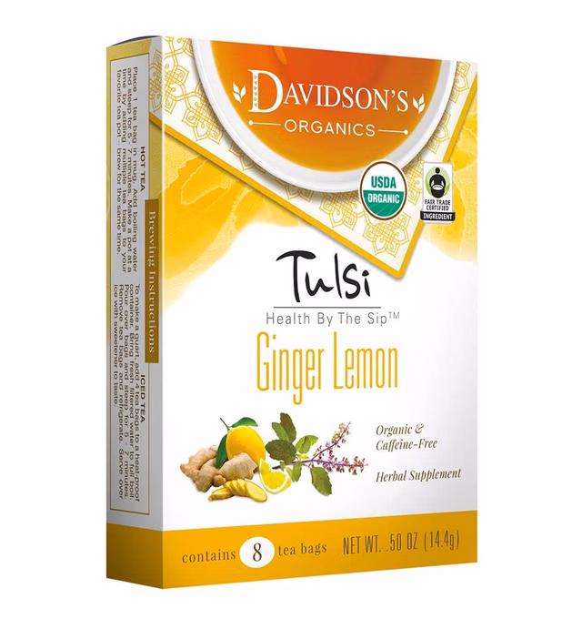 Davidson's Organics, Tulsi Ginger Lemon, 8-count Tea Bags, Pack of 12