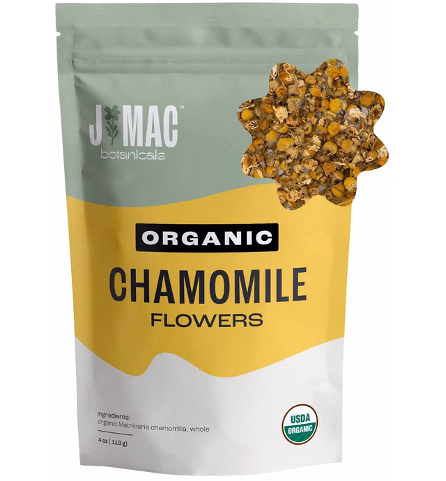 ORGANIC Chamomile Flowers by J MAC BOTANICALS (4 oz), Certified Organic by Organic Certifiers, Inc. Whole Dried Chamomile flowers, Loose Leaf Organic Chamomile Tea, Chamomile Tea, chamomile flowers