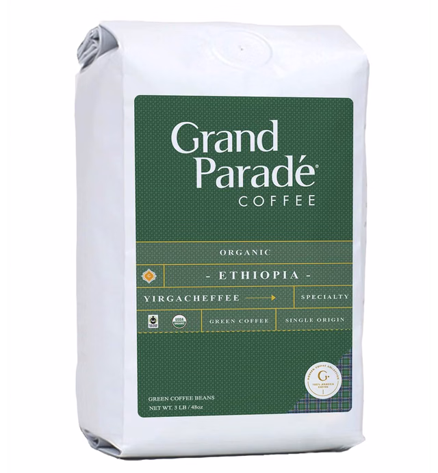 Grand Parade Coffee, 3 Lbs Unroasted Green Coffee Beans - Organic Ethiopian Yirgacheffe Natural - Grade 1 Specialty Arabica - Women Produced Single Origin - Fair Trade - Fresh Crop