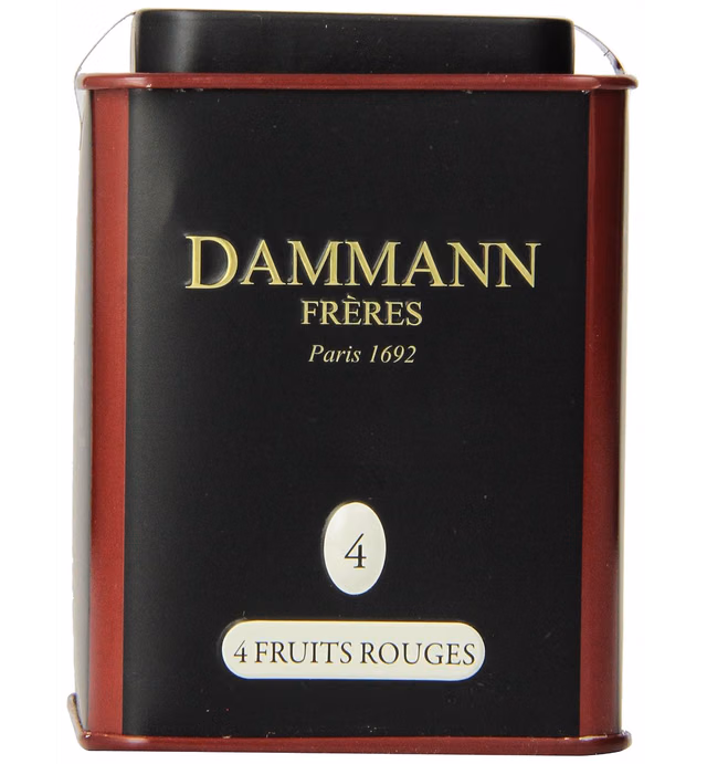 Dammann Freres Loose Leaf, Quatre Fruits Rouges, Premium Gourmet French Black Tea, Blend Strawberry, Cherry, Raspberry, Red Currant Flavors, 3.52 Ounce Tin