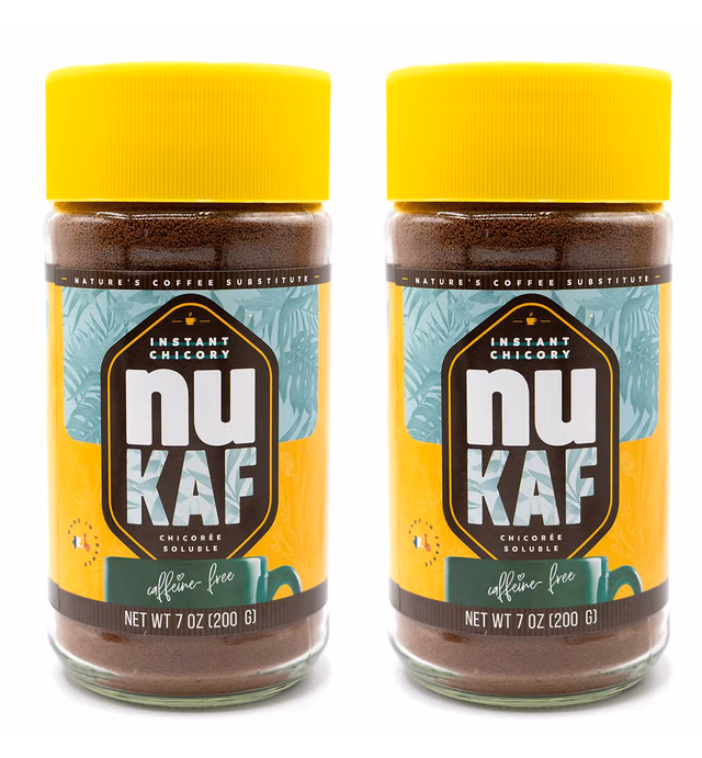 nuKAF By Gourmanity 7oz/200g, (Pack of 2) Instant Chicory Powder From France, Kosher Instant Coffee Substitute, Chickory Powder For Coffee, Chicory Root Coffee Instant, All Natural 100% Chicory