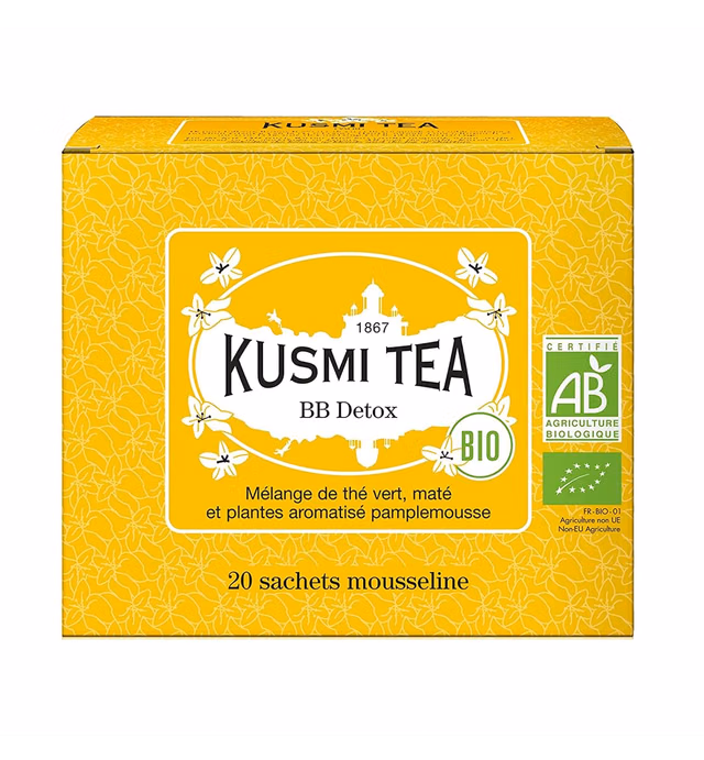 Kusmi Tea BB Detox - 20 Muslin Tea Bags - Organic Blend of Green Tea, Mate & Grapefruit-Flavored Plants