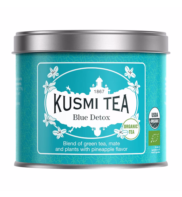 Kusmi Tea Blue Detox - 4.4 Loose Tea Tin - Organic Blend of Green Tea, Mate & Pineapple-Flavored Herbs