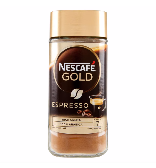 NESCAFE Gold Espresso 100% Arabica Aroma Intense Instant Coffee Beans Beverages for a Perfect Day Start Jar 100 gm