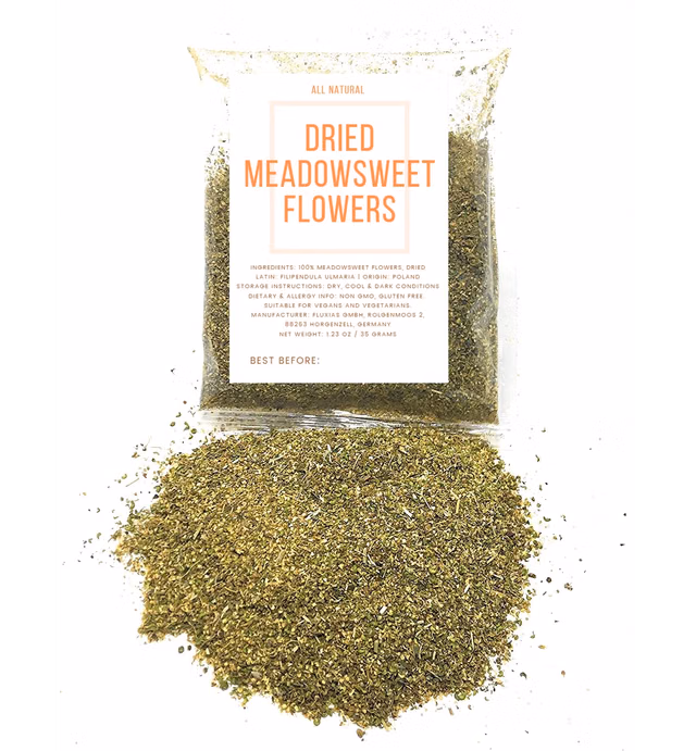 Dried Meadowsweet Flowers - Ingredients: 100% Natural Mead Wort Flowers, Dried (Filipendula Ulmaria) - Origin: Poland - Net Weight: 1.23oz/35 grams