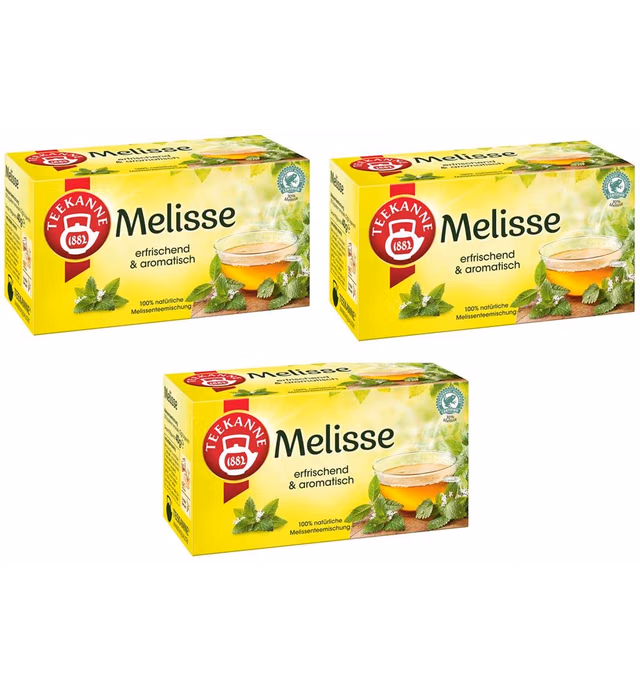 Teekanne Herbal Tea Original from Germany, Pack of 3, 20 Teabags Each (Melissa Lemon Balm)