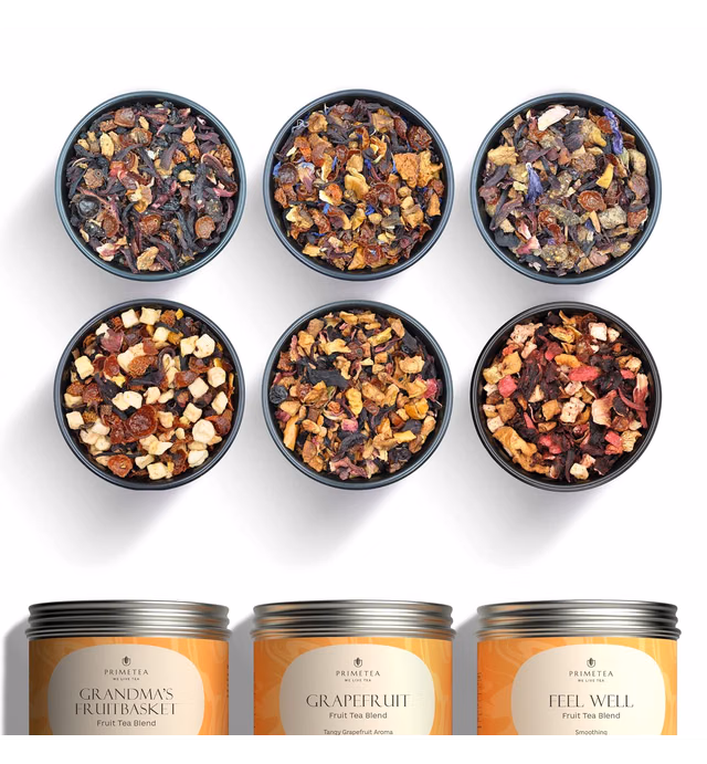 Fruit Tea Sampler Set, 10 Ounce - Assorted Variety Fruit Tea Box with Herbal, Fruit and Spices Loose Leaf Tea Blends, 6 Samplers by Prime Tea (Fruit Tea #1)