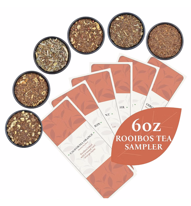 Rooibos Tea Sampler Set, 10 Ounce - Assorted Variety Tea Box with Rooibos, Herbal, Fruit and Spices Loose Leaf Tea Blends, 6 Samplers by Prime Tea (Rooibos Tea Citrus Mix)