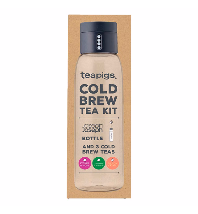 teapigs Cold Brew Tea Set (1 Joseph And Joseph Bottle And 3 Cold Brew Tea Bags), cucumber & apple, lychee & rose, peach & mango