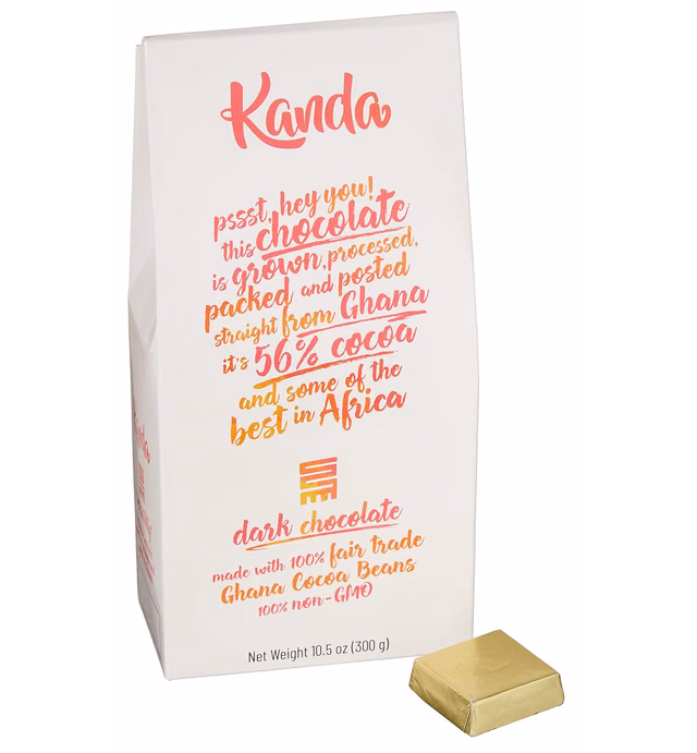 Kanda Chocolates Dark Chocolate Mini's | 56% Ghana Cocoa | 24 Chocolate Mini's | Non-GMO, Fair Trade Cocoa, Bean to Bar Chocolate grown, processed, and packaged in Ghana | Kanda
