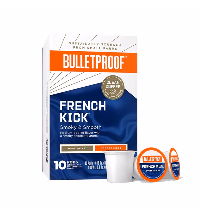 Bulletproof French Kick Dark Roast Single-Serve Pods, 10 Count, 100% Arabica Coffee Sourced from Guatemala, Colombia & El Salvador
