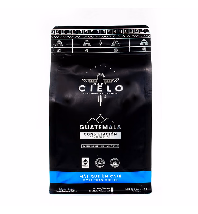Café Cielo Blend Constellation, The Coffee from Guatemala, 100% Guatemalan Arabica Coffee, Artisanal Cultivation Single Estate Coffee. (Ground, 460g/16.22 oz), enriched with notes of chocolate, walnut and lemon.