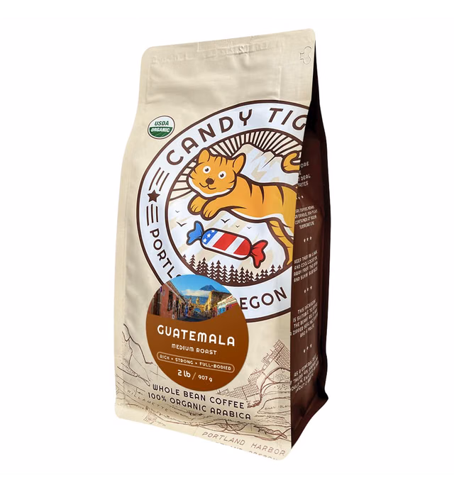 Candy Tiger - Guatemala - Whole Bean - Certified Organic - Medium Roasted - 100% Arabica - Small-batch - Artisan - 2 lb