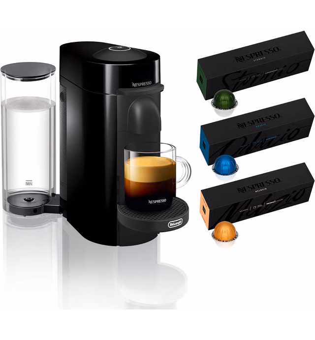 Nespresso VertuoPlus Coffee and Espresso Machine Bundle by De'Longhi with Vertuoline Variety Pack Coffees included