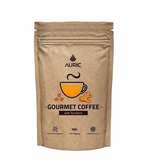 Auric Curcumin Rich Turmeric Gourmet Coffee - Antioxidants | Unsweetened Coffee Powder | Homemade Turmeric Latte 100 cups, 200 Gms