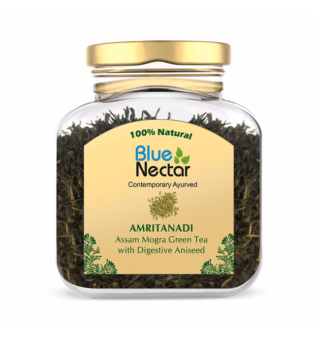 Blue Nectar Assam Mogra Green Tea Loose leaf with Aniseed in Glass Jar(33 cups, 2.29 Oz)