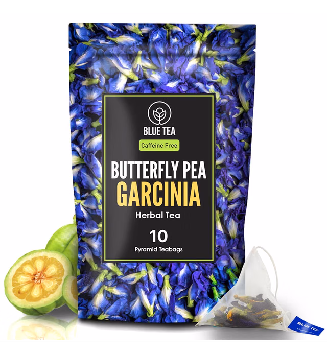 BLUE TEA - Butterfly Pea Flower Garcinia Tea Bags - 10 Tea Bags - || SAMPLER PACK || Iced Tea, Cocktails, Mocktails - Caffeine free- Vegan - Non-GMO - Premium Zipper