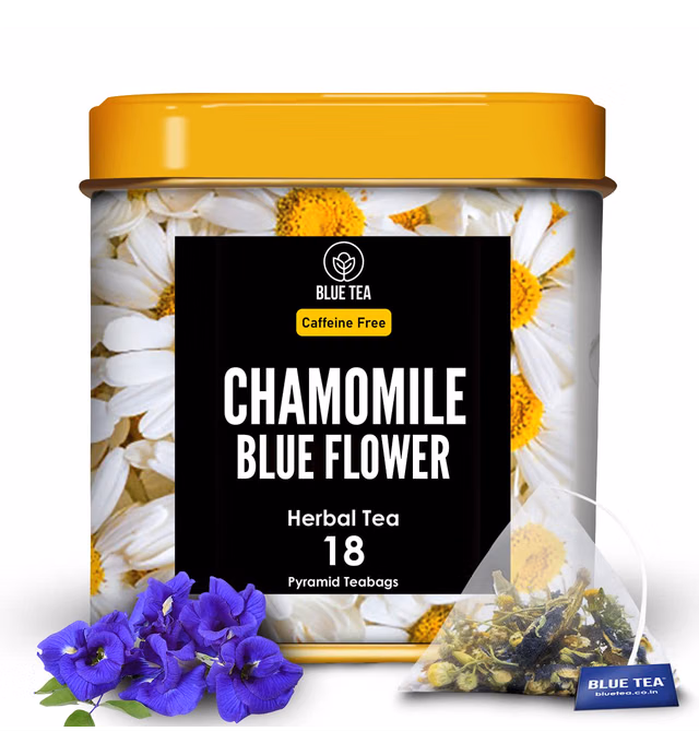 BLUE TEA - Chamomile Butterfly Pea Herbal Tea - 18 Premium Tea Bags || DETOX TEA || Caffeine Free - Gluten Free - Eco-Conscious Tin Packaging