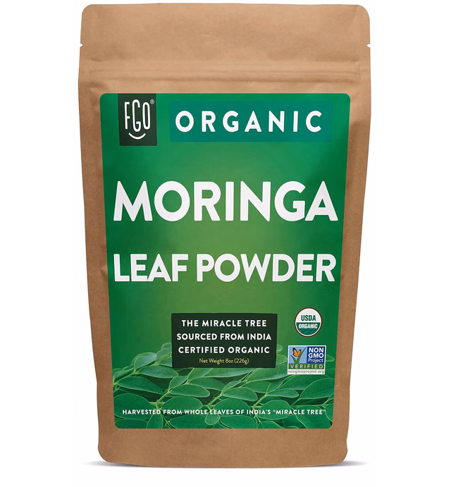 FGO Organic Moringa Oleifera Leaf Powder | Perfect for Smoothies, Drinks, Tea & Recipes | 100% Raw from India | 8oz/226g Resealable Kraft Bag